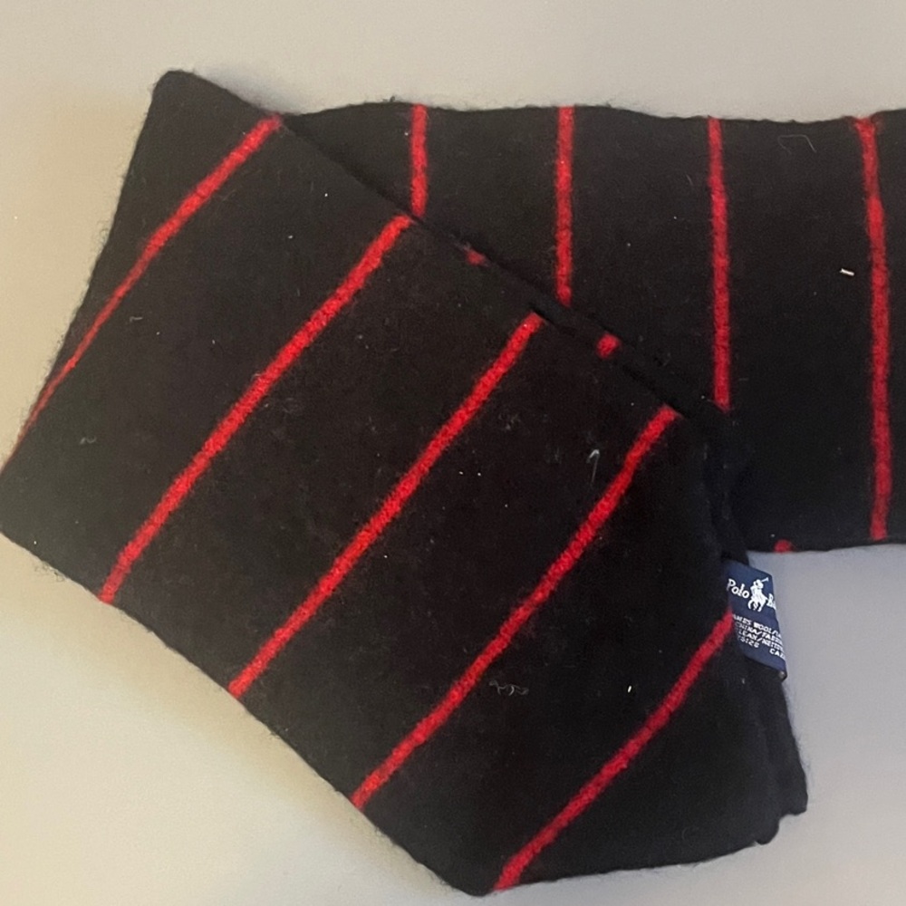 Ralph Lauren Black and Red Striped Lambswool Men's Scarf